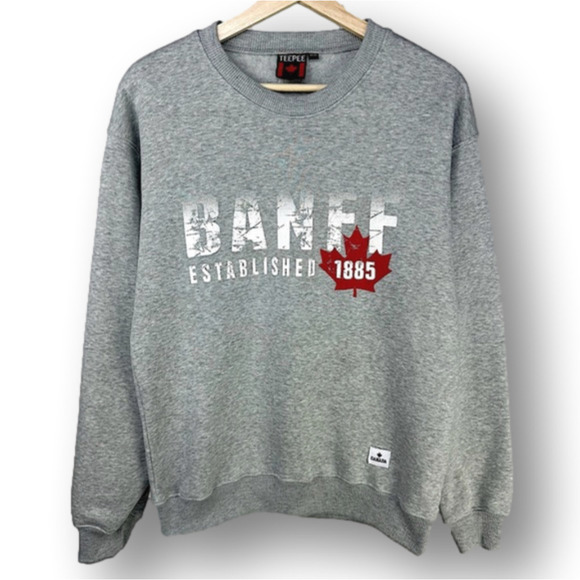 𝅺BANFF Canada Pullover Crewneck Sweater Long-sleeve Grey Medium Women's - Picture 1 of 5